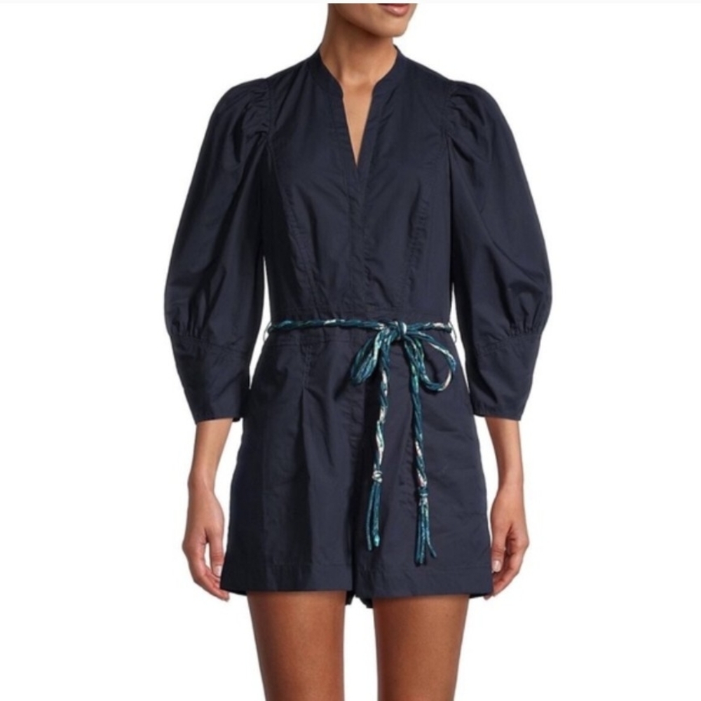 Rebecca Taylor Navy Romper with Teal Belt